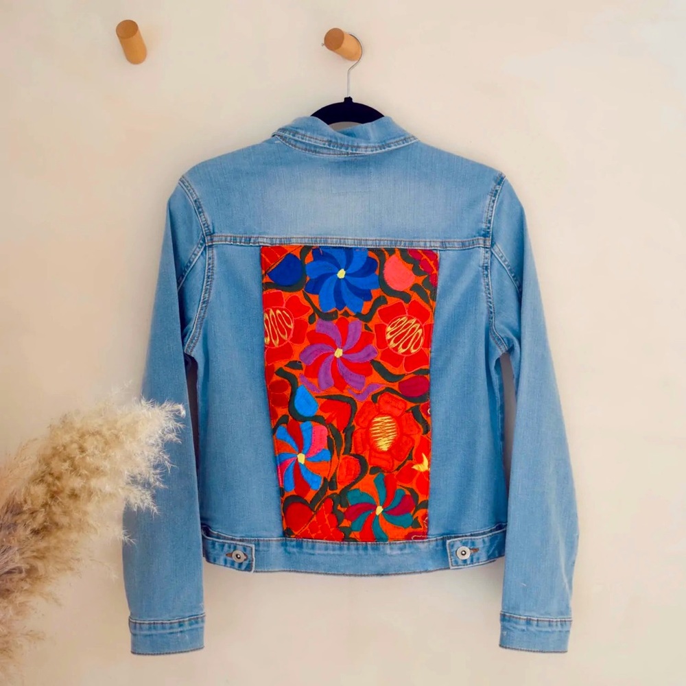 Handmade Denim Jacket with embroidered flowers design